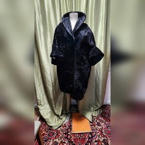 Leon Max Elegant Black Crushed Velvet Opera Cape Coat